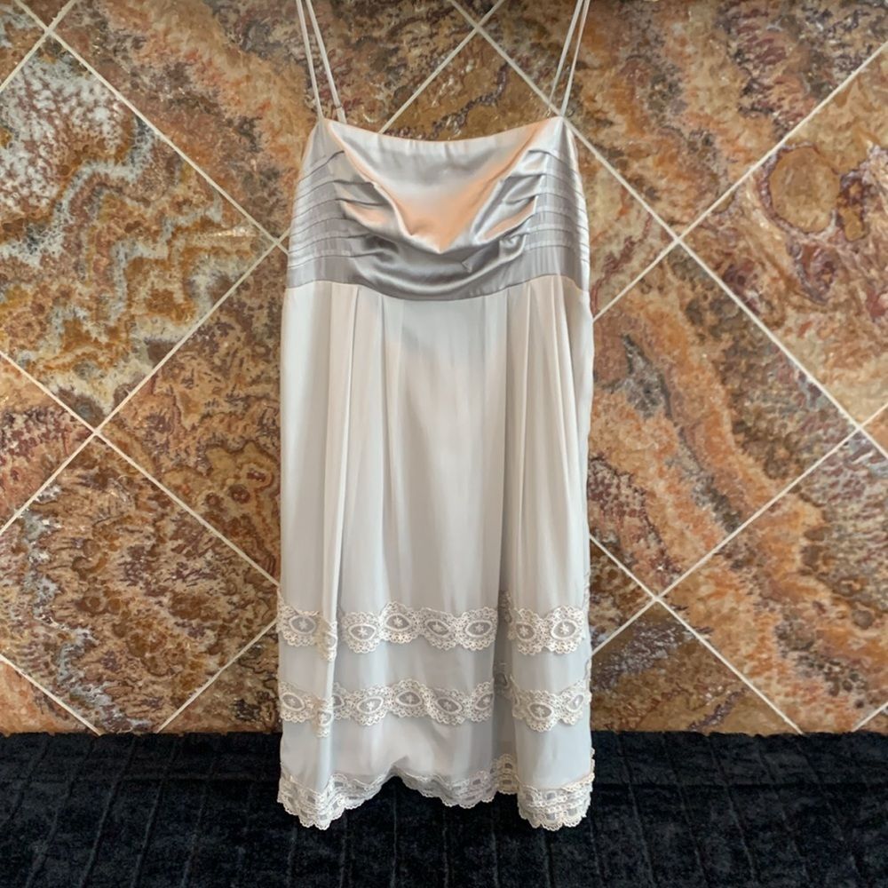 Stella Jamie Silver Silk Slip Dress Snowflake Applique Medium Lined Bridal